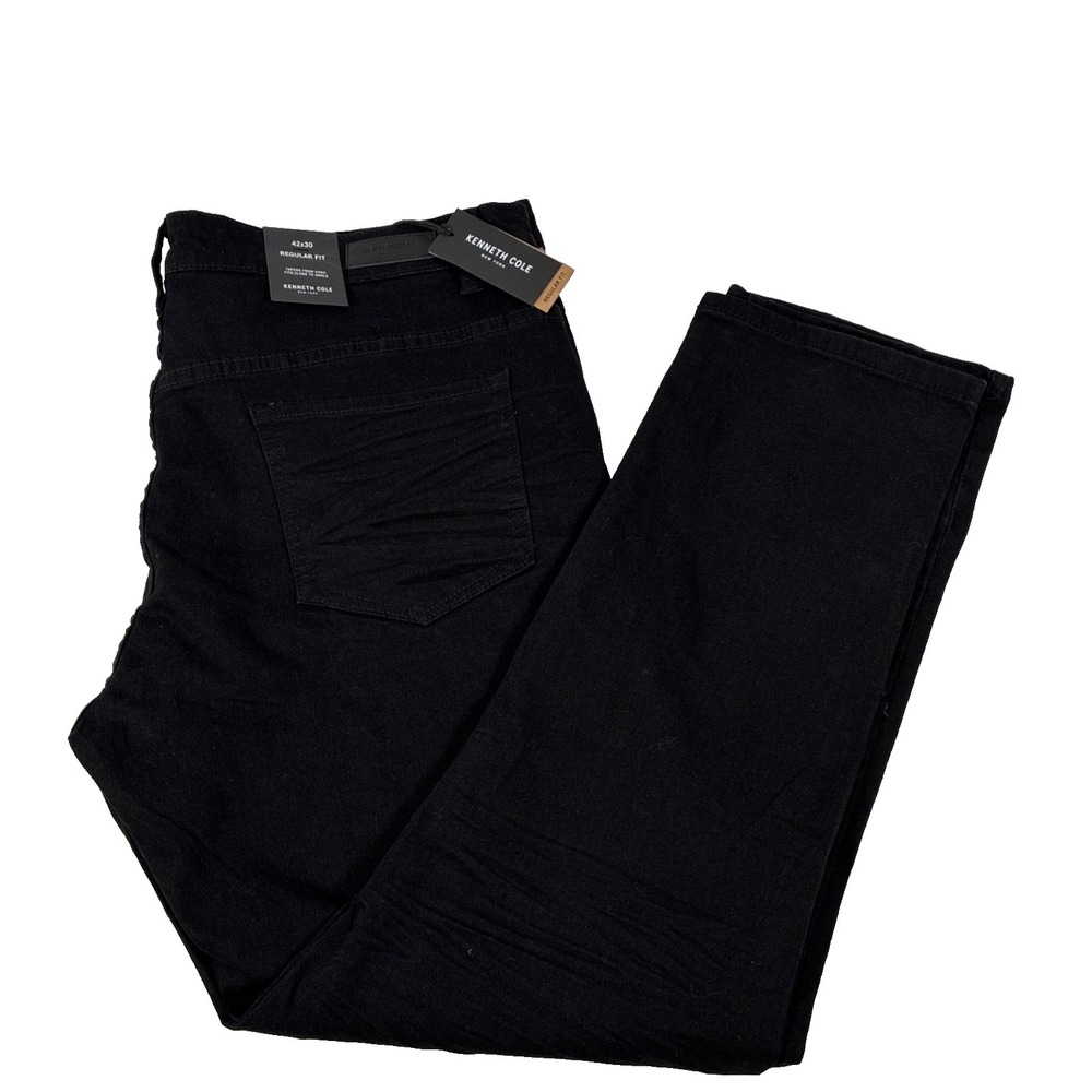 New Mens Kenneth Cole New York Black Denim Jeans Size 42x30 NWT Tapered Regular